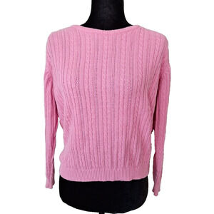 Talbots Bubblegum Pink Cotton Cableknit Sweater Women Size Petite Small
